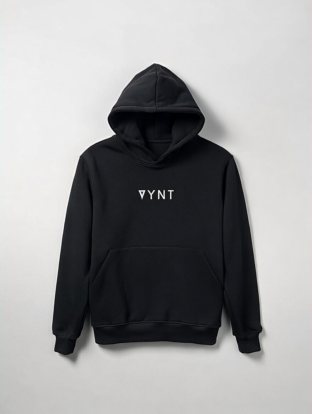 Black hoodie with 'VYNT' logo on a light gray background